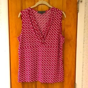 SO PRETTY! CHAUS Fushia w/white dots faux wrap top XL